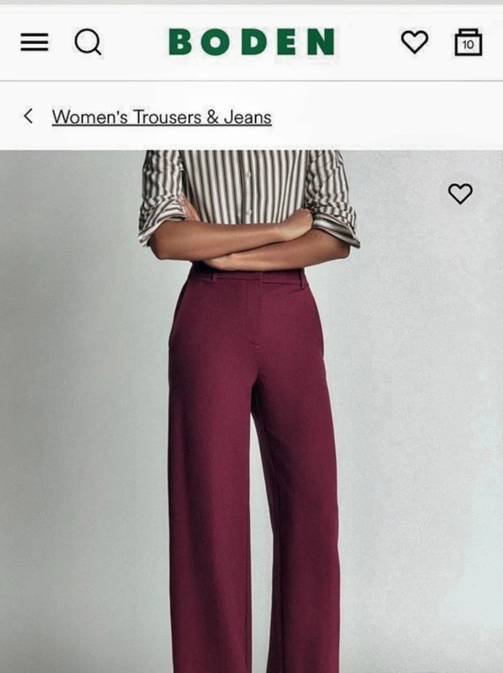 Boden Belgravia Ponte Trousers Wide Leg Burgundy
